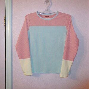 Lands' End Rash Guard Swimsuit Top Size M P Modest UPF Colorblock Long Sleeve